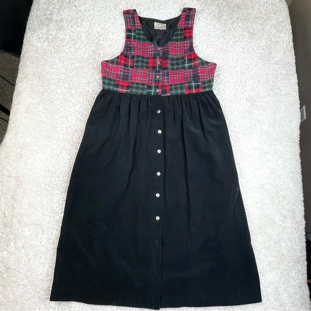 Vintage Susan Bristol Petites Tartan Plaid Corduroy Dress Pockets Modest 8